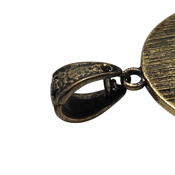 Elegant Oval Brass Pendant Brown Faceted Stone Textured Back Retro Fashion Women - Picture 6 of 7